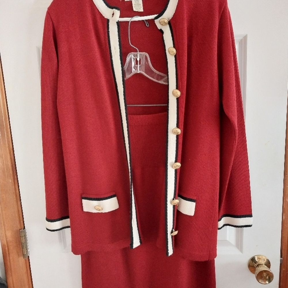 Red Knit Cardigan and Skirt Set